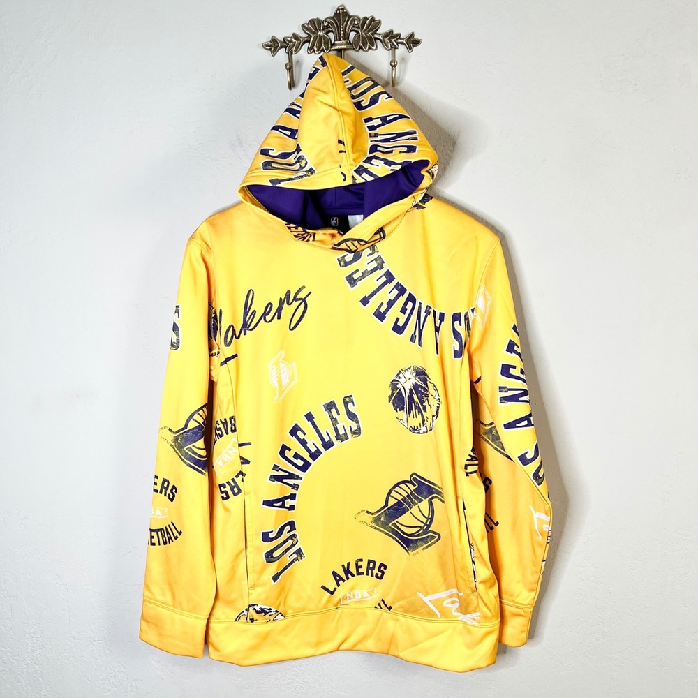 Los Angeles Lakers NBA Hoodie Youth Size L-14/16 Yellow All Over Print New